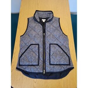 J. Crew Womens Excursion Quilted Puffer Vest Size Small Herringbone Black Cream